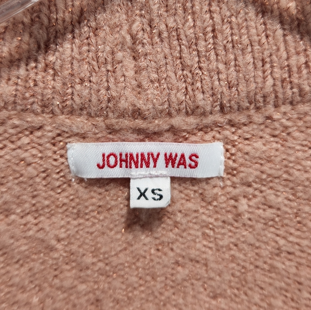 Johnny Was knit open pink metallic sweater